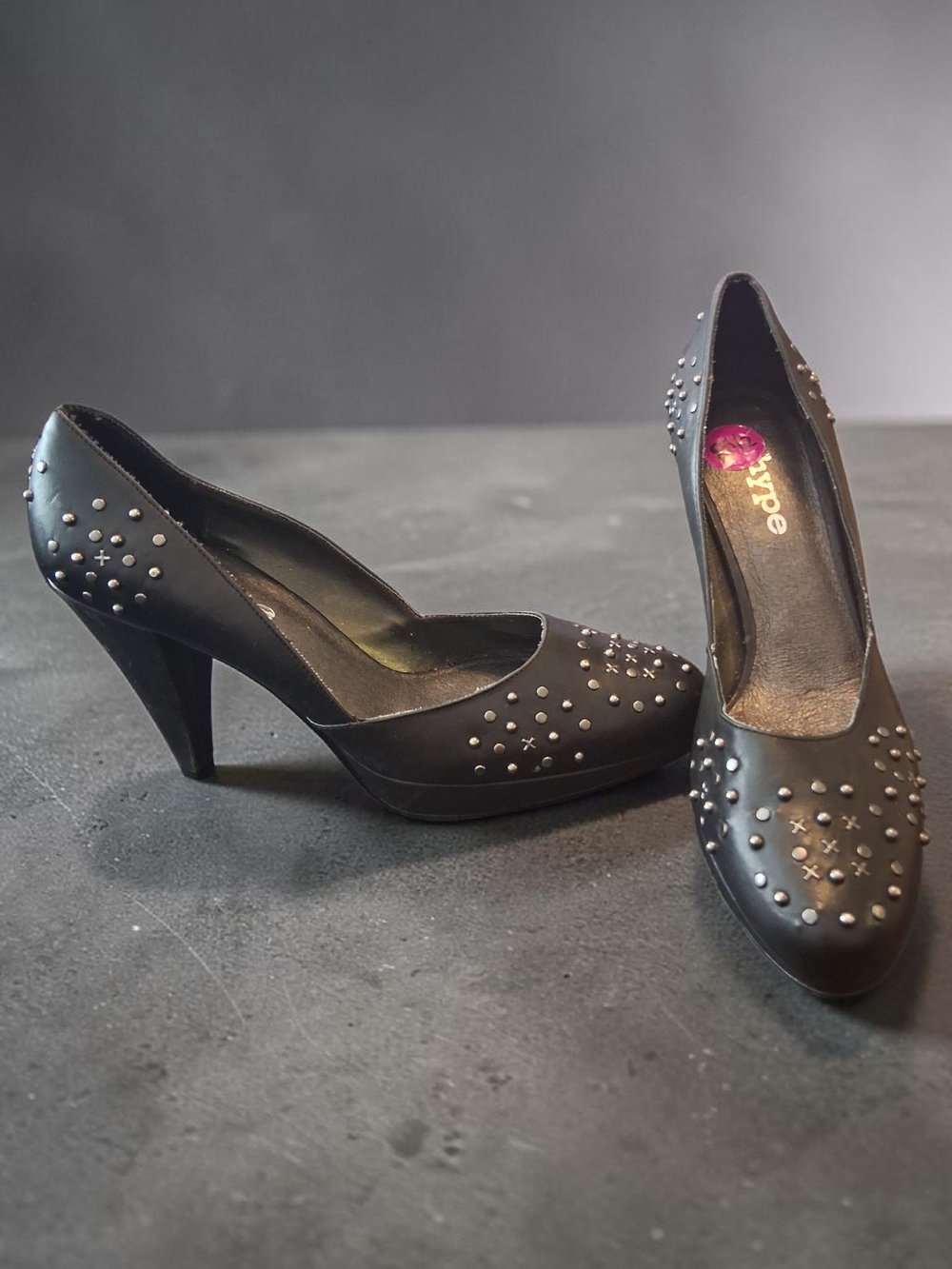 black Hype Stiletto Platform heels With studs Womens Shoes Size 8.5